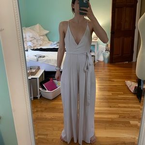 Jumpsuit, low V, gray